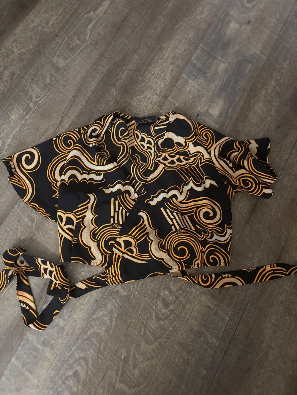 Hina Black and Gold Swirl Wrap Crop Top